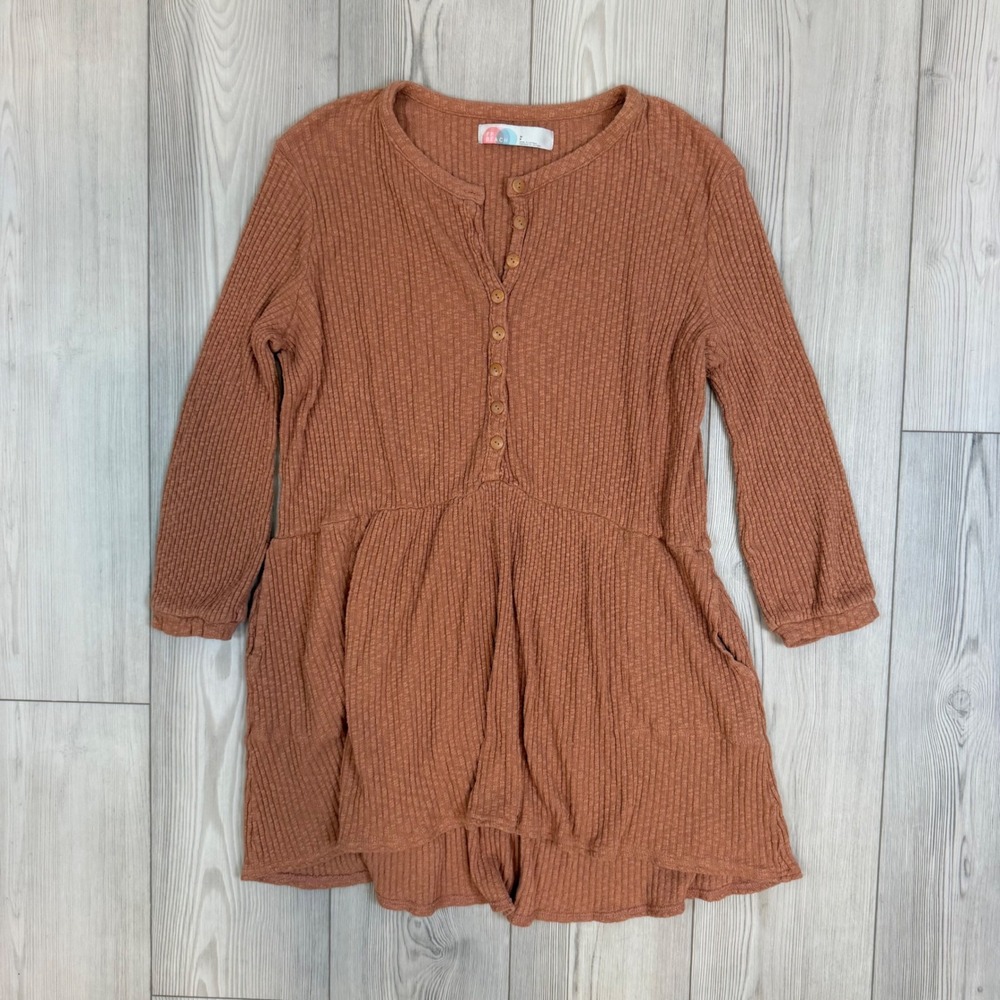 People Fp Beach Blossom Button-up T-shirt Dress Rust Brown Ribbed Small